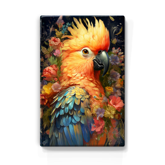 Blauer Papagei mit Blumen 2 – Lackdruck – 19,5 x 30 cm – LP335
