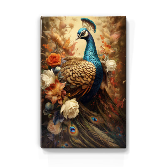 Peacock with flowers - Laque print - 19.5 x 30 cm - LP340