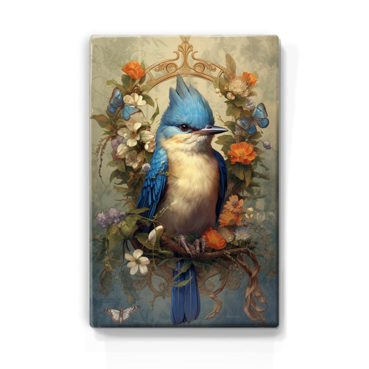 Kingfisher with flower wreath 1 - Laque print - 19.5 x 30 cm - LP341