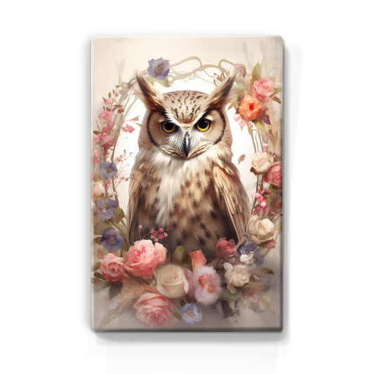 Owl in floral wreath - Laque print - 19.5 x 30 cm - LP344