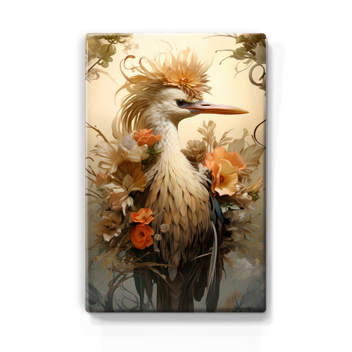 Crane with orange flowers 1 - Laque print - 19.5 x 30 cm - LP347