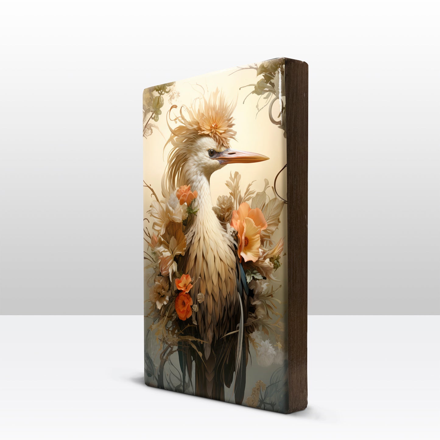 Crane with orange flowers 1 - Laque print - 19.5 x 30 cm - LP347