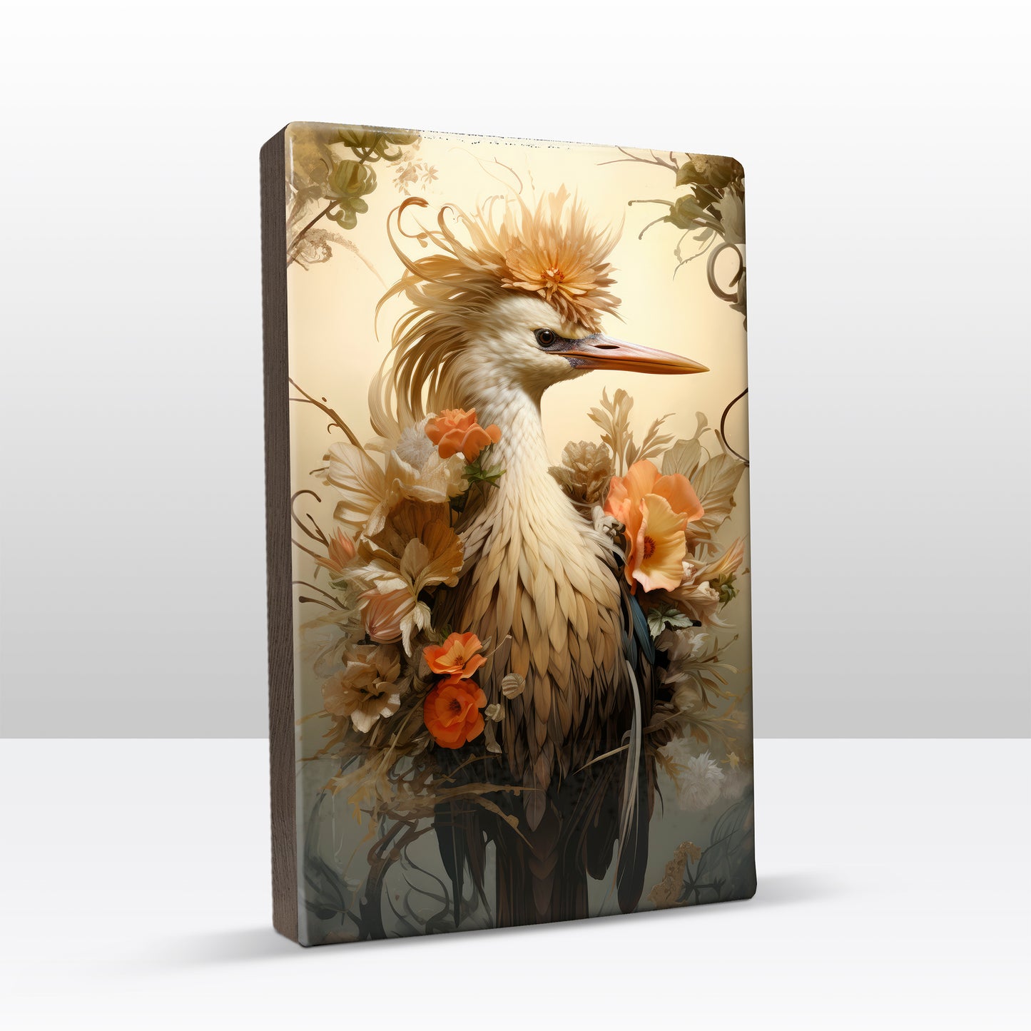 Crane with orange flowers 1 - Laque print - 19.5 x 30 cm - LP347