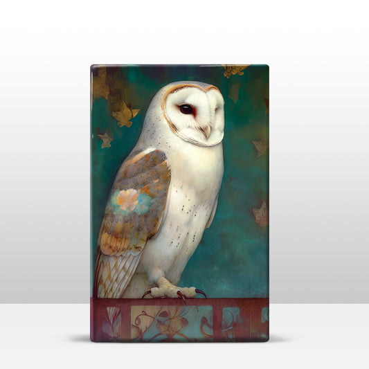 White Owl And Dancing Leaves - Mini Laque Print - 9.6 x 14.6 cm - LPS362