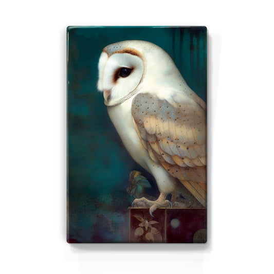 Laqueprint - Stille Majesteit: De Blik van een Witte Uil - Handgelakt - 19,5 x 30 cm - LP364