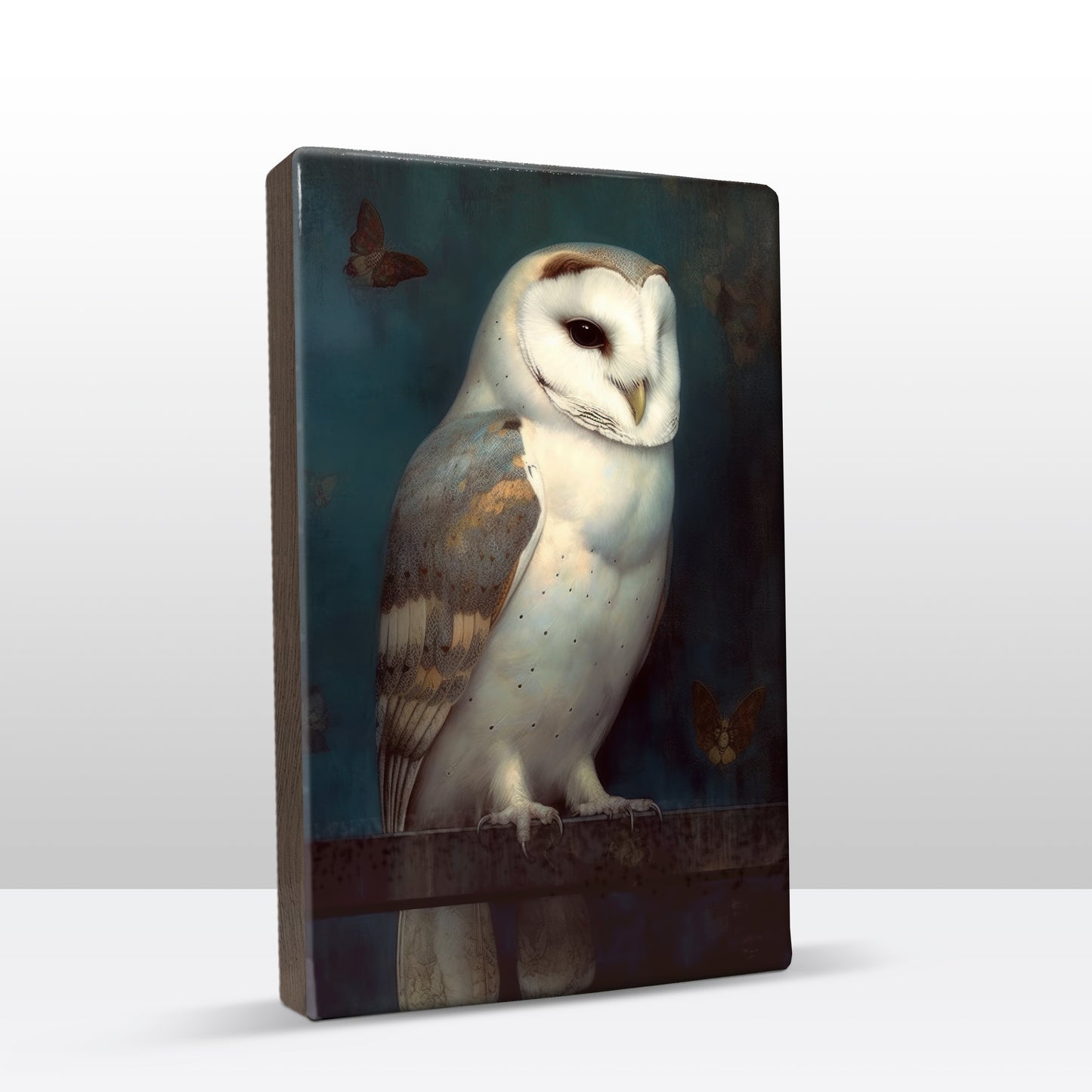 Laque print - Enchanting Encounter: White Owl and Dancing Moths - Hand lacquered - 19.5 x 30 cm - LP365