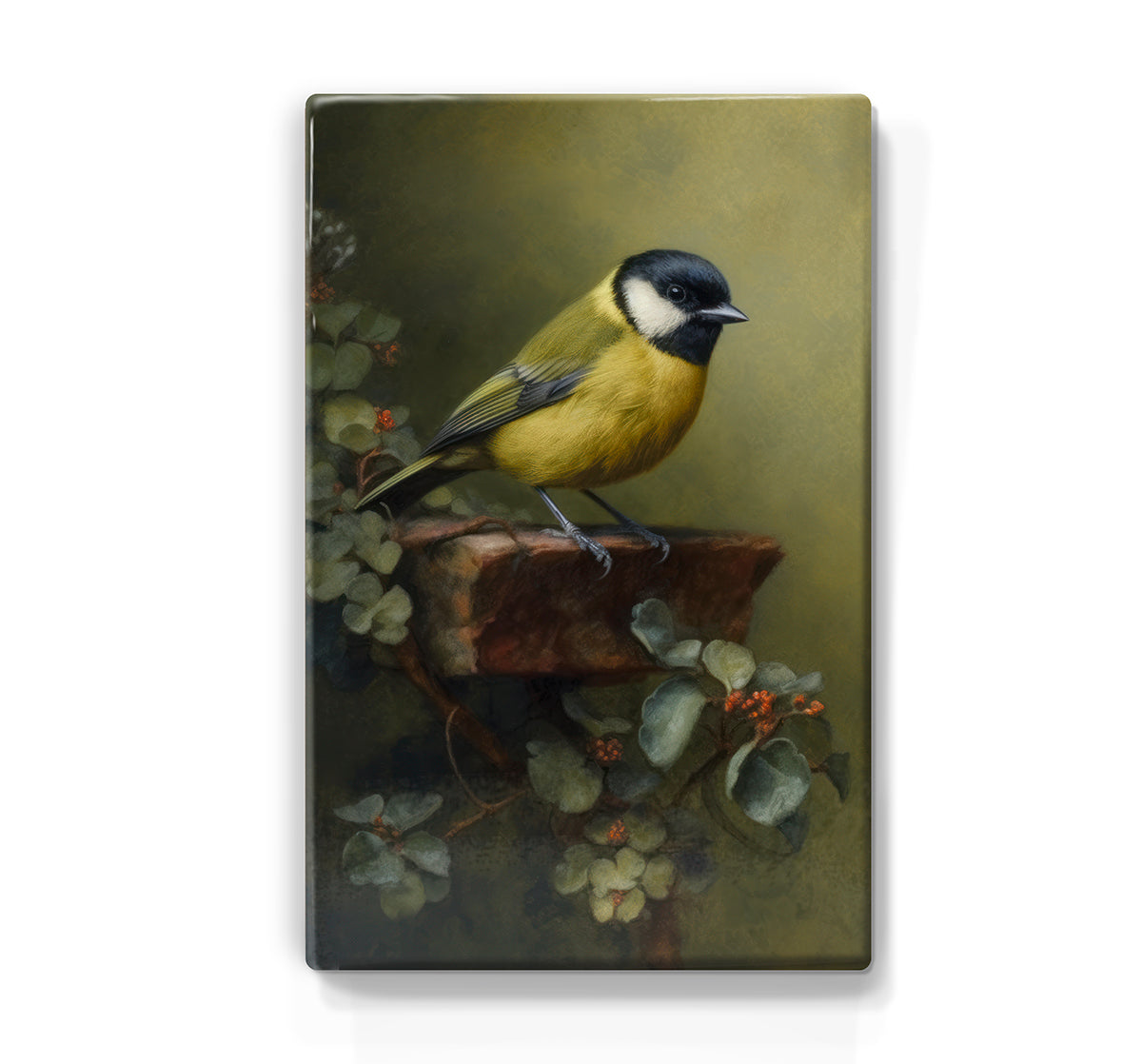 Laque print - Great tit in green - Hand lacquered - 19.5 x 30 cm - LP367