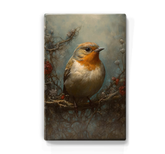 Laque print - Robin with roses - Hand lacquered - 19.5 x 30 cm - LP368