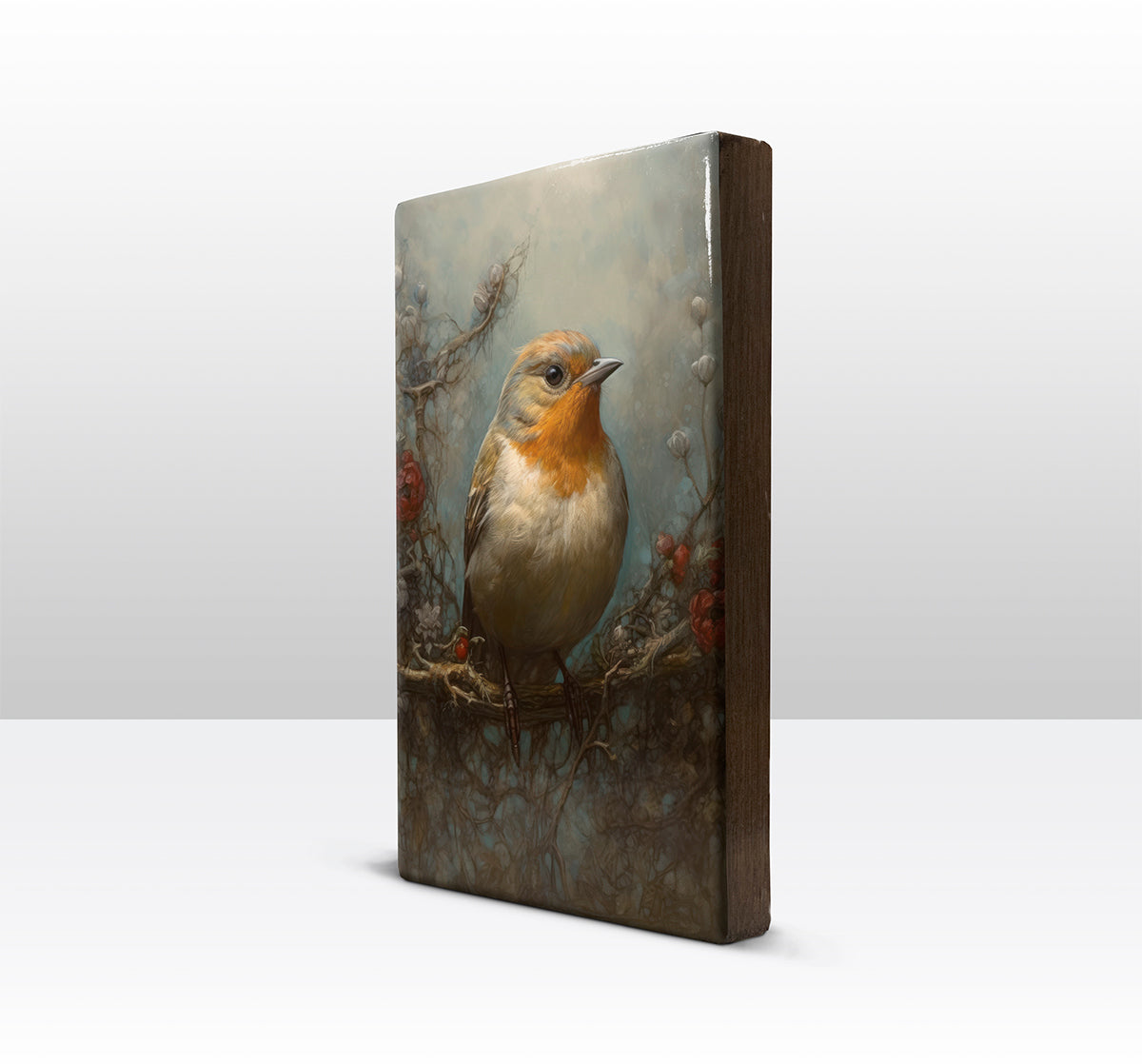 Laque print - Robin with roses - Hand lacquered - 19.5 x 30 cm - LP368