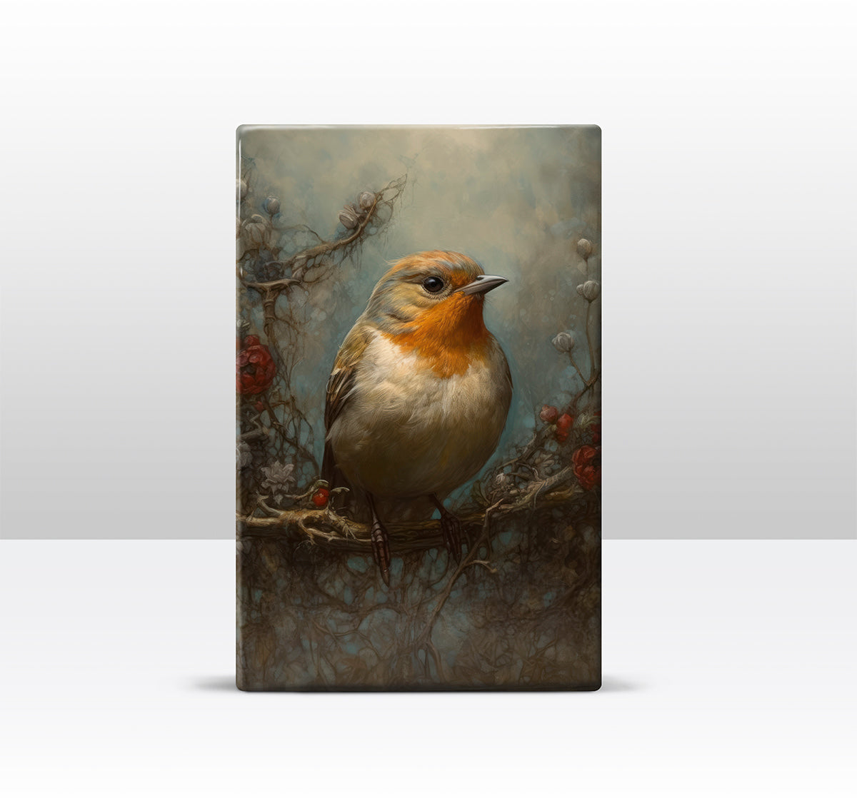 Laque print - Robin with roses - Hand lacquered - 19.5 x 30 cm - LP368