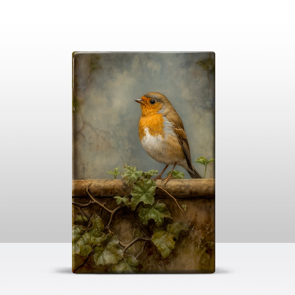Laque print - Robin on wall - Hand lacquered - 19.5 x 30 cm - LP375