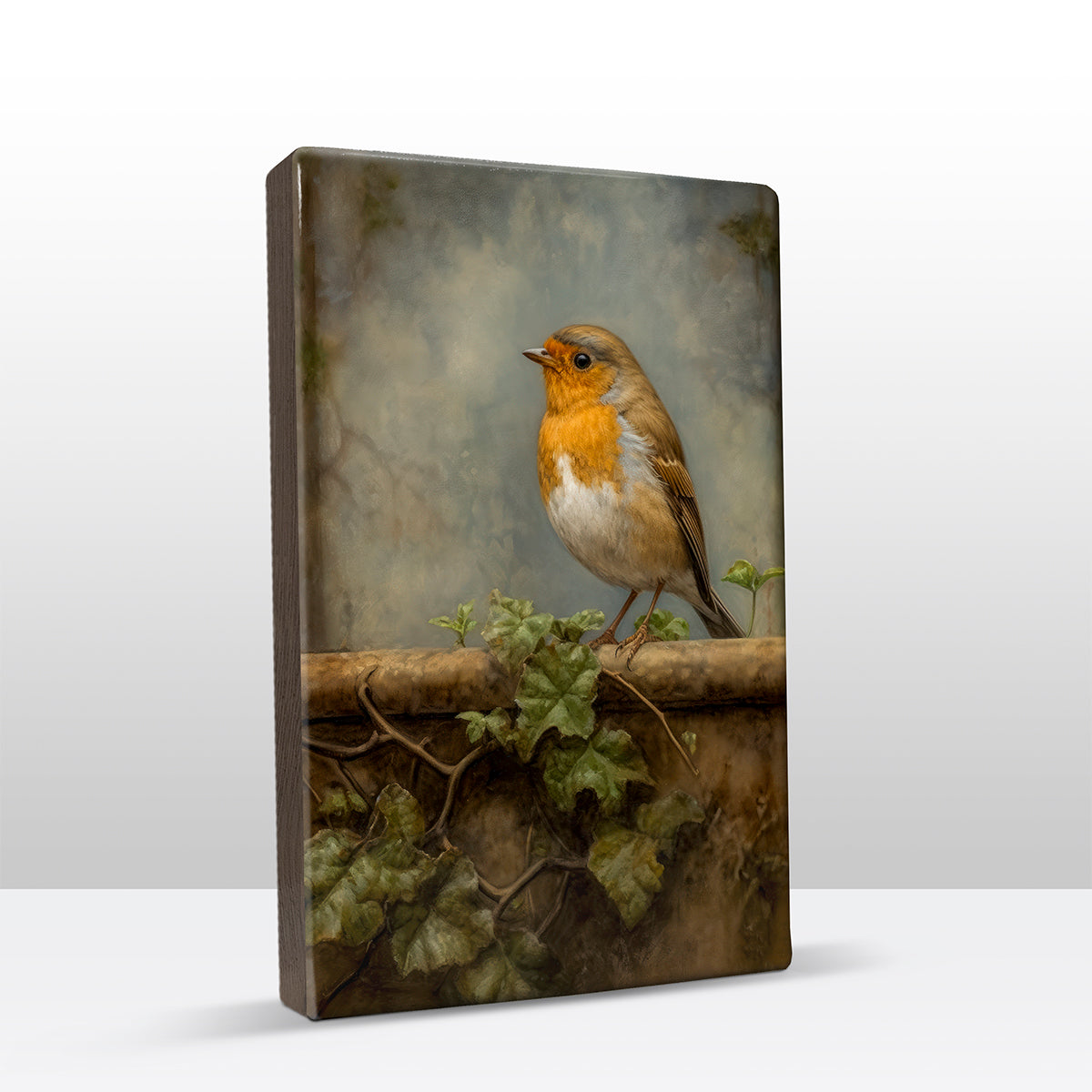 Laque print - Robin on wall - Hand lacquered - 19.5 x 30 cm - LP375