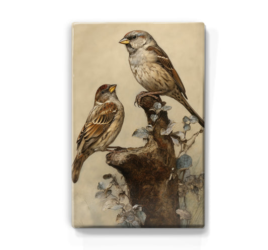 Laque print - Two sparrows - Hand lacquered - 19.5 x 30 cm - LP383