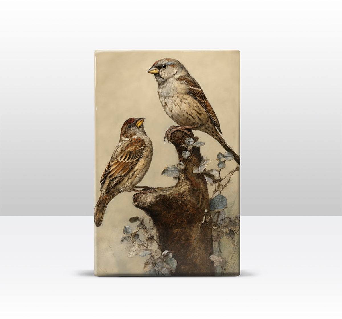 Laque print - Two sparrows - Hand lacquered - 19.5 x 30 cm - LP383