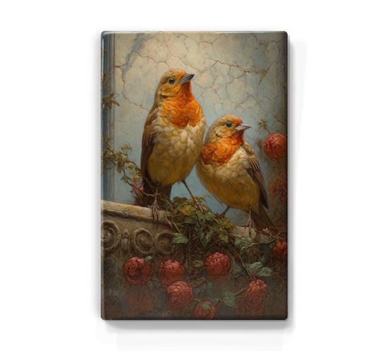 Laque print - Two fantasy robins - Hand lacquered - 19.5 x 30 cm - LP384