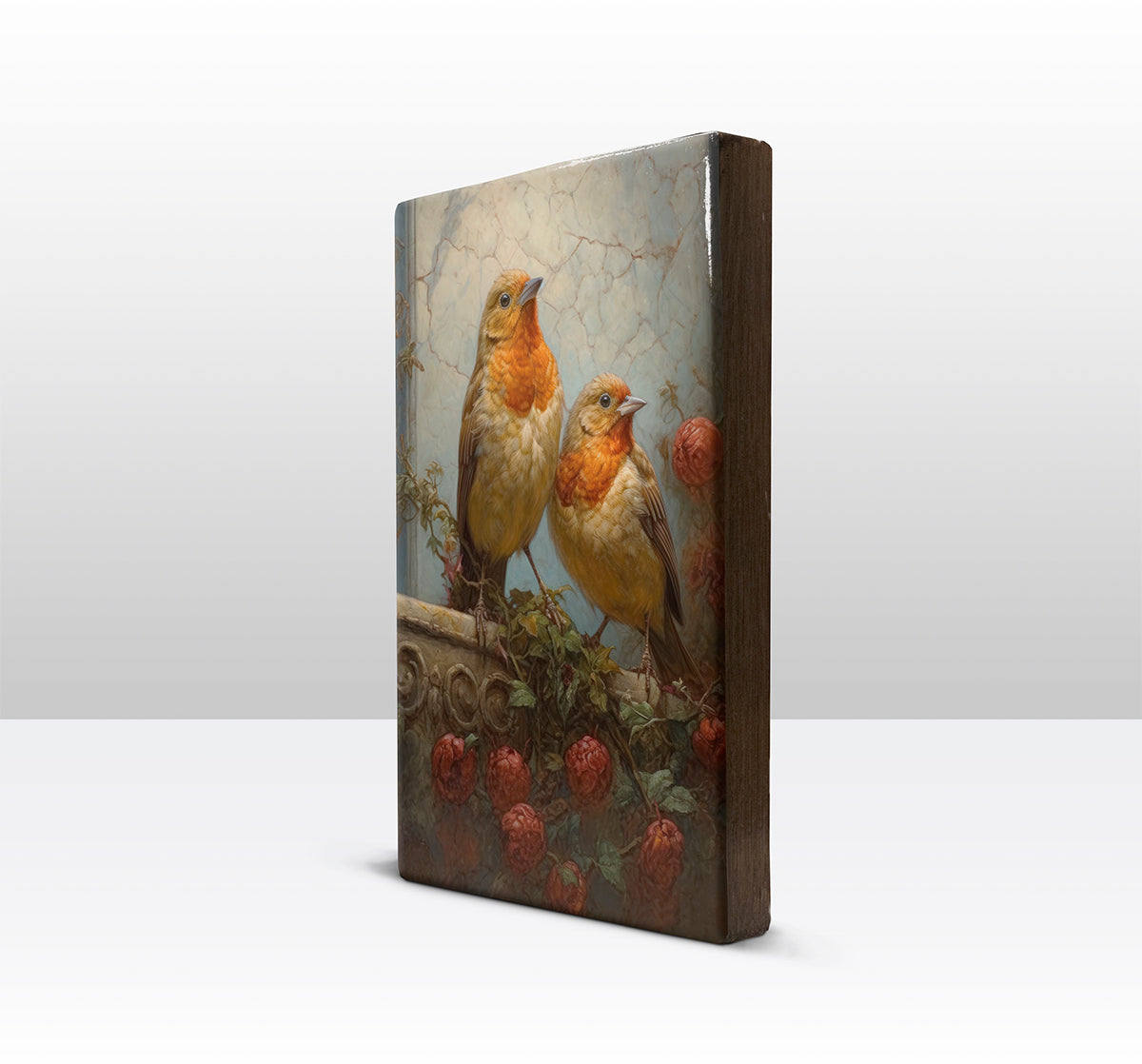 Laqueprint - Twee fantasie roodborstjes - Handgelakt - 19,5 x 30 cm - LP384