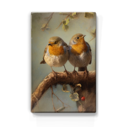 Laque print - Robins on branch - Hand lacquered - 19.5 x 30 cm - LP389