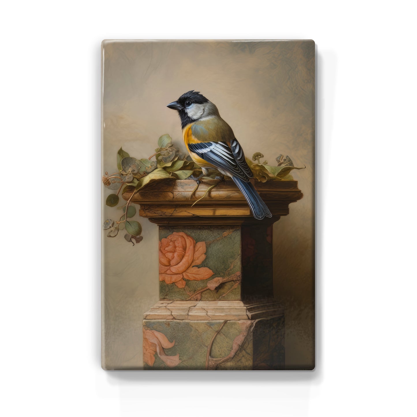 Laqueprint-vogel op rozenkolom-Handgelakt-19,5 x 30 cm-LP392