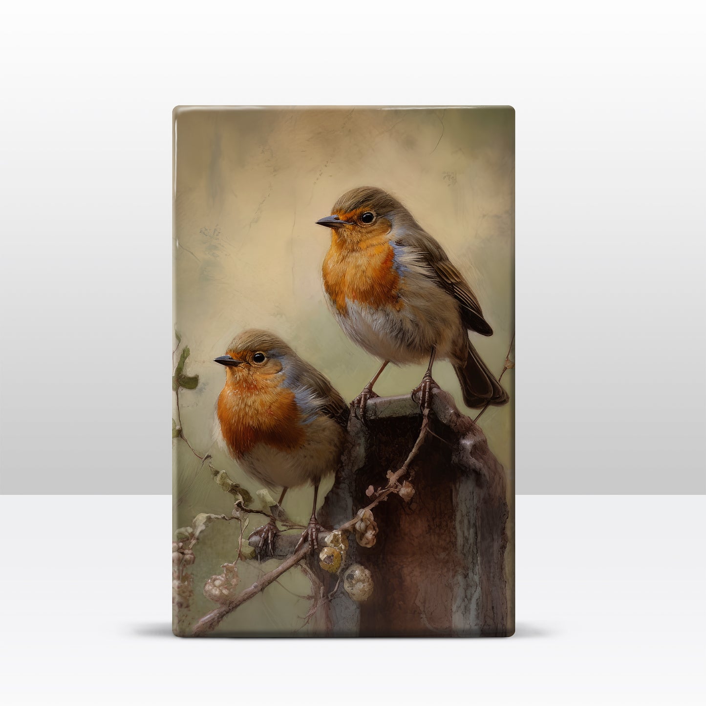 Laque print-two Robins-Hand lacquered-19.5 x 30 cm-LP400