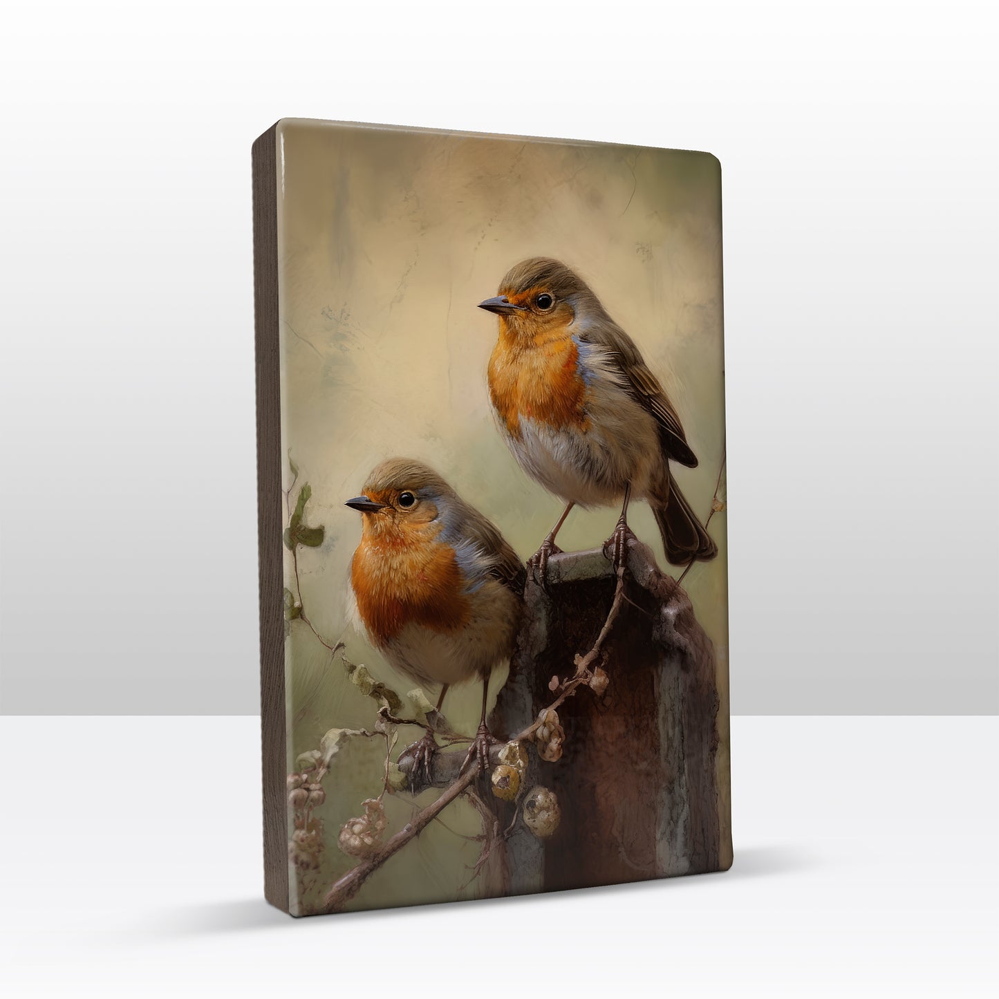 Laque print-two Robins-Hand lacquered-19.5 x 30 cm-LP400