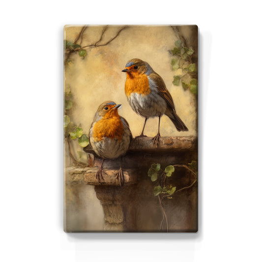 Laqueprint-twee-roodborstjes-Handgelakt-19,5 x 30 cm-LP405