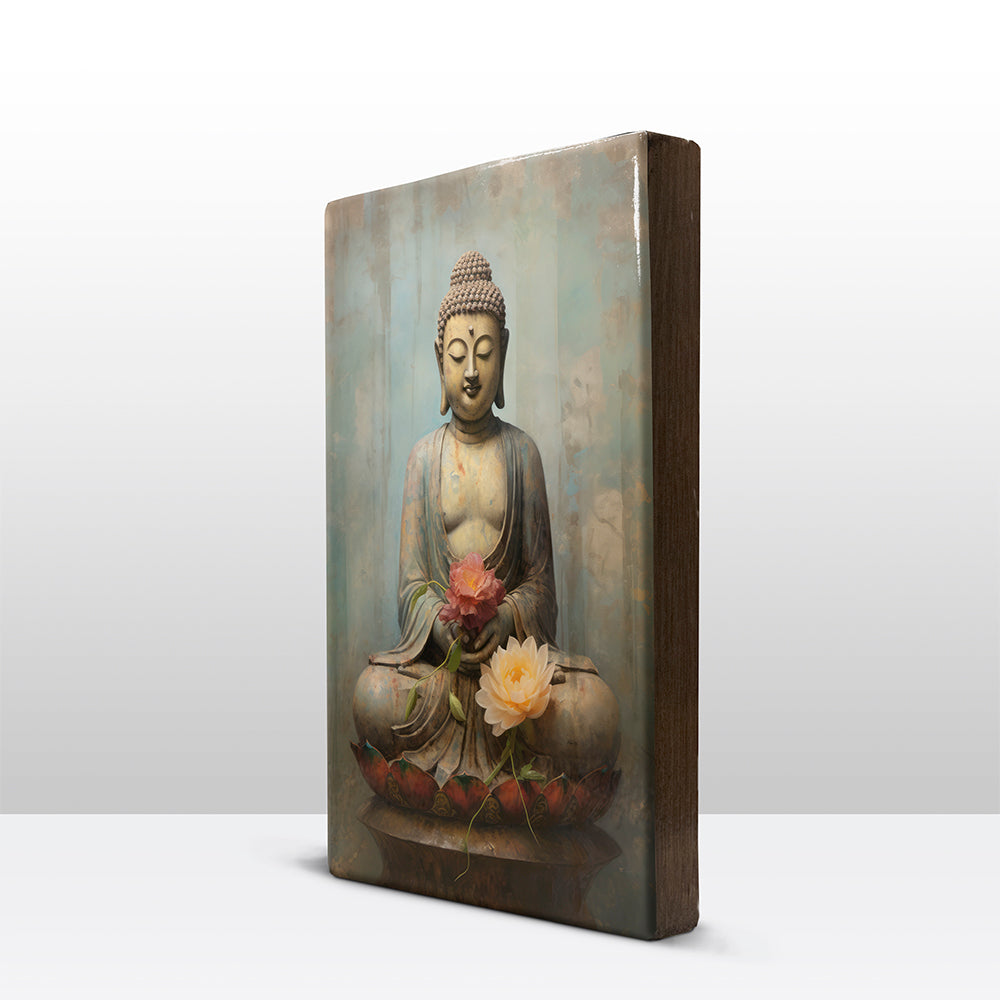 Buddha mit Blumen – Lackdruck – 19,5 x 30 cm – LP500