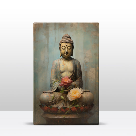 Buddha mit Blumen – Mini Laqueprint – 9,6 x 14,7 cm – LPS500