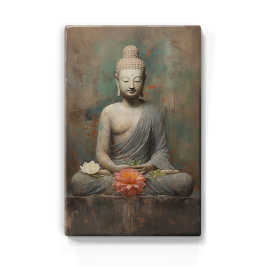 Boeddha met bloemen - Laqueprint - 19,5 x 30 cm - LP503