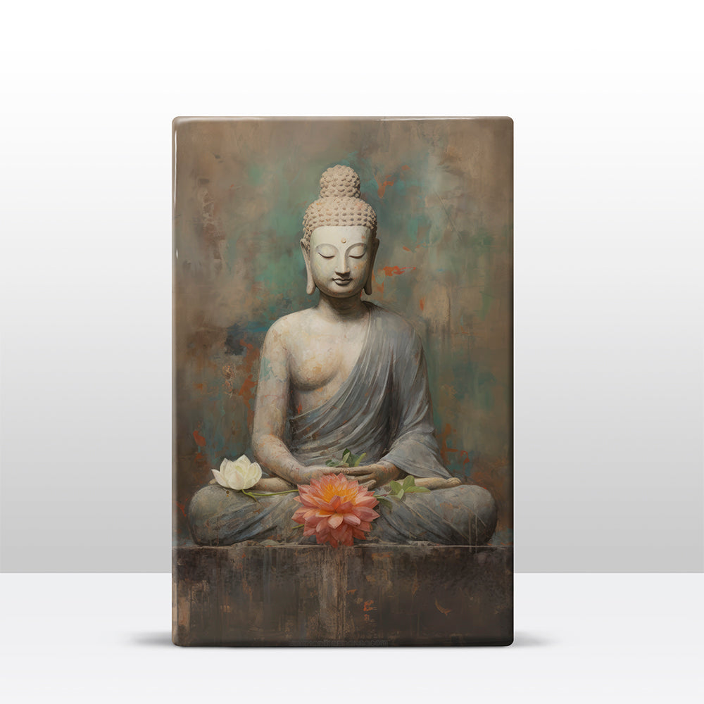 Buddha with flowers - Mini Laqueprint - 9.6 x 14.7 cm - LPS503