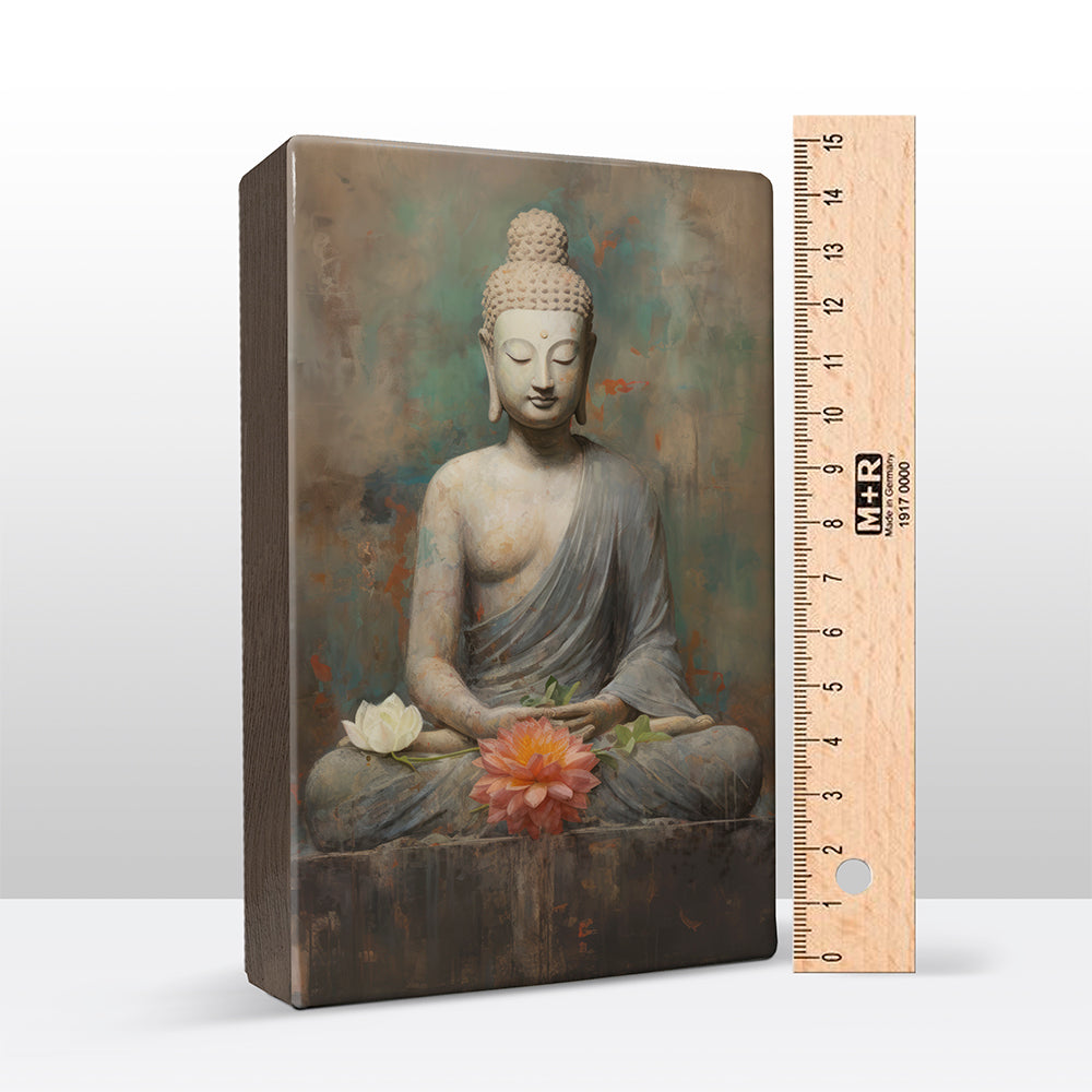 Buddha mit Blumen – Mini Laqueprint – 9,6 x 14,7 cm – LPS503