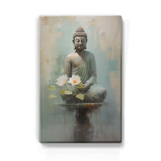 Boeddha met bloemen - Laqueprint - 19,5 x 30 cm - LP506