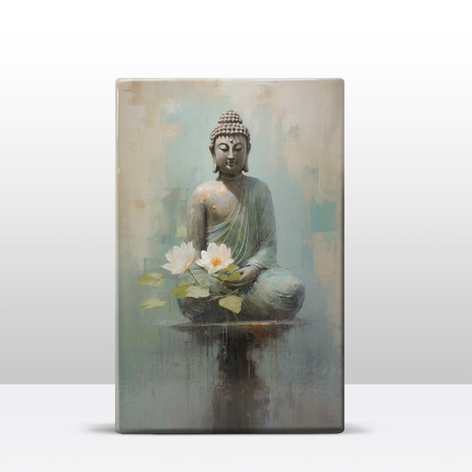Boeddha met bloemen - Mini Laqueprint - 9,6 x 14,7 cm - LPS506