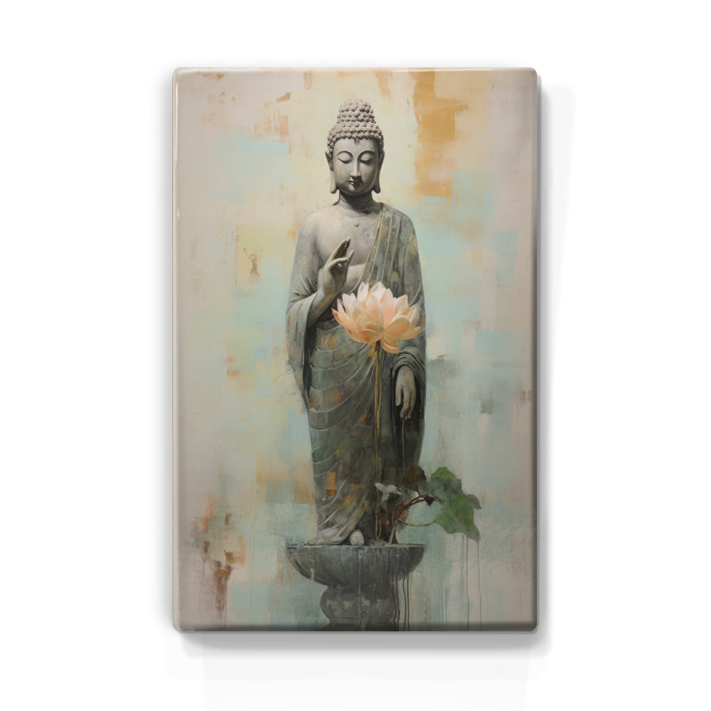 Boeddha met bloemen - Laqueprint - 19,5 x 30 cm - LP508