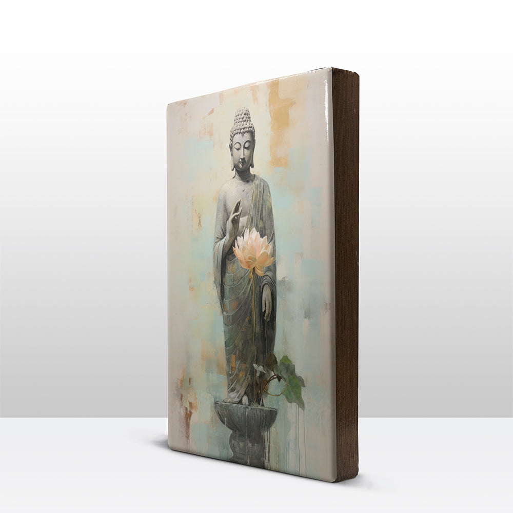 Boeddha met bloemen - Laqueprint - 19,5 x 30 cm - LP508