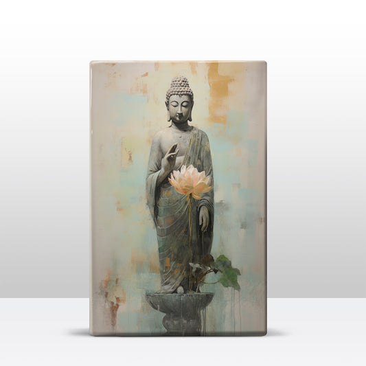 Boeddha met bloemen - Mini Laqueprint - 9,6 x 14,7 cm - LPS508