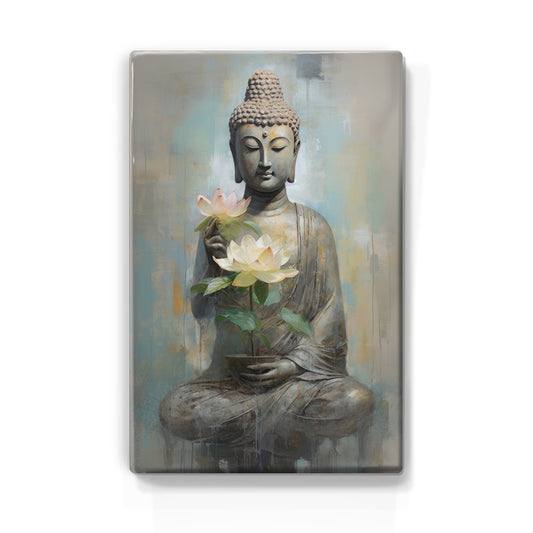 Buddha mit Blumen – Lackdruck – 19,5 x 30 cm – LP509