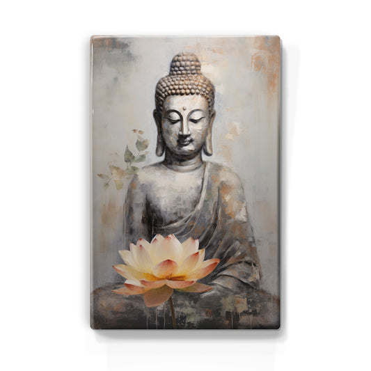 Boeddha met bloemen - Laqueprint - 19,5 x 30 cm - LP514