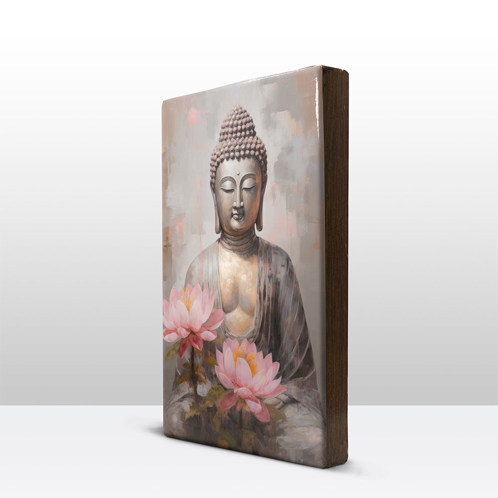 Buddha mit Blumen – Lackdruck – 19,5 x 30 cm – LP516