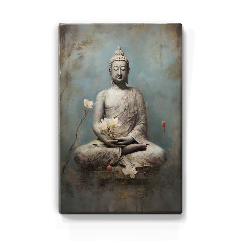 Boeddha met bloemen - Laqueprint - 19,5 x 30 cm - LP520