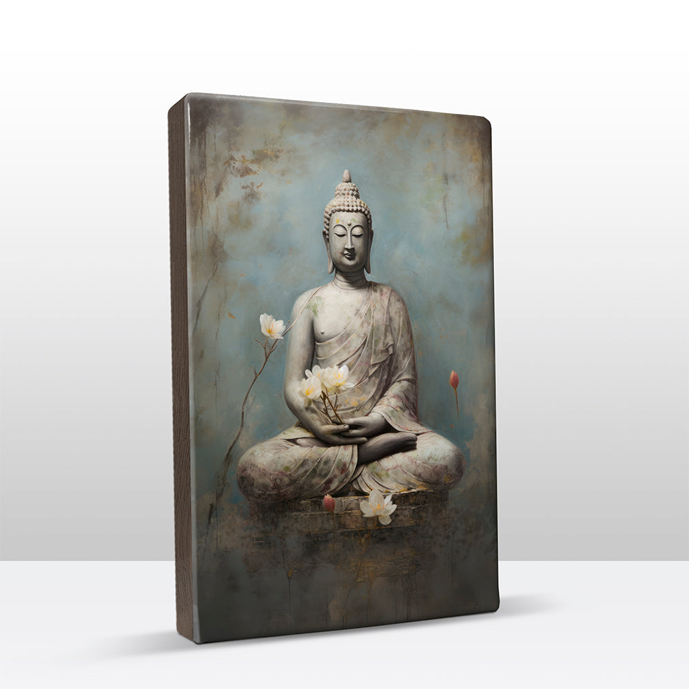 Boeddha met bloemen - Laqueprint - 19,5 x 30 cm - LP520