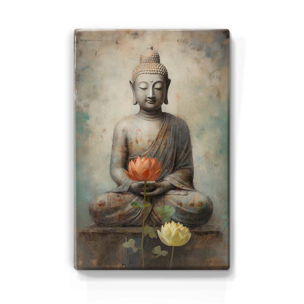 Buddha with flowers - Laque print - 19.5 x 30 cm - LP521