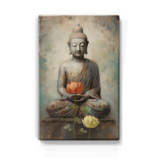 Buddha mit Blumen – Lackdruck – 19,5 x 30 cm – LP521