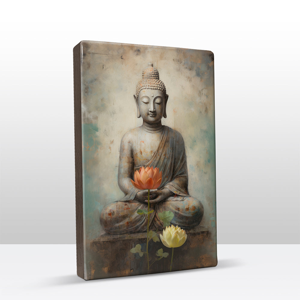 Buddha with flowers - Laque print - 19.5 x 30 cm - LP521