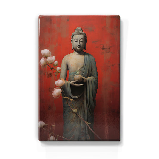 Boeddha met bloemen - Laqueprint - 19,5 x 30 cm - LP522
