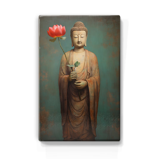 Boeddha met bloemen - Laqueprint - 19,5 x 30 cm - LP523