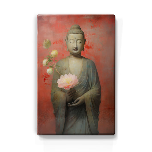 Buddha mit Blumen – Lackdruck – 19,5 x 30 cm – LP524