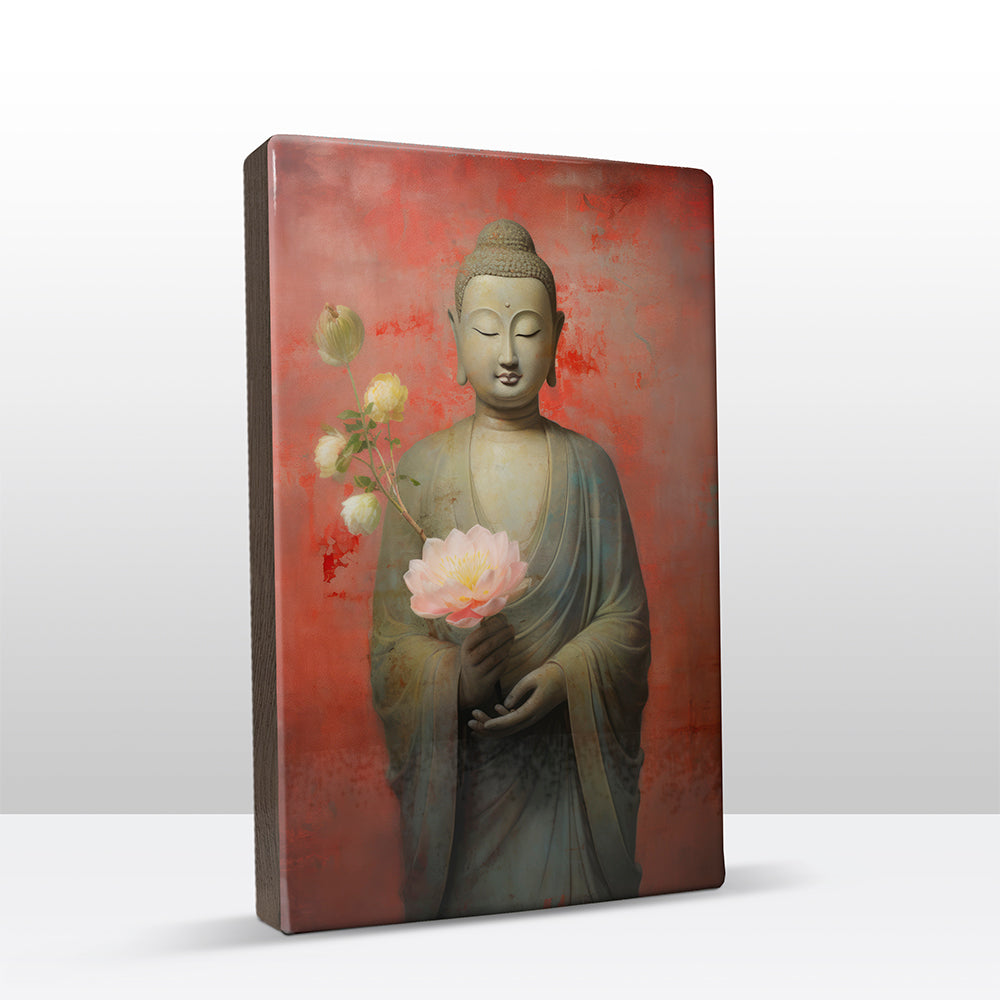 Buddha with flowers - Laque print - 19.5 x 30 cm - LP524