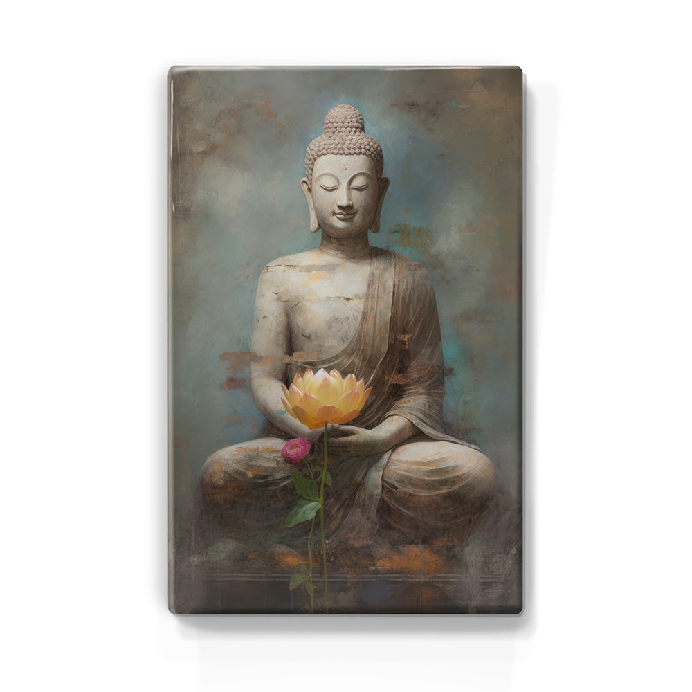 Buddha with flowers - Laque print - 19.5 x 30 cm - LP525