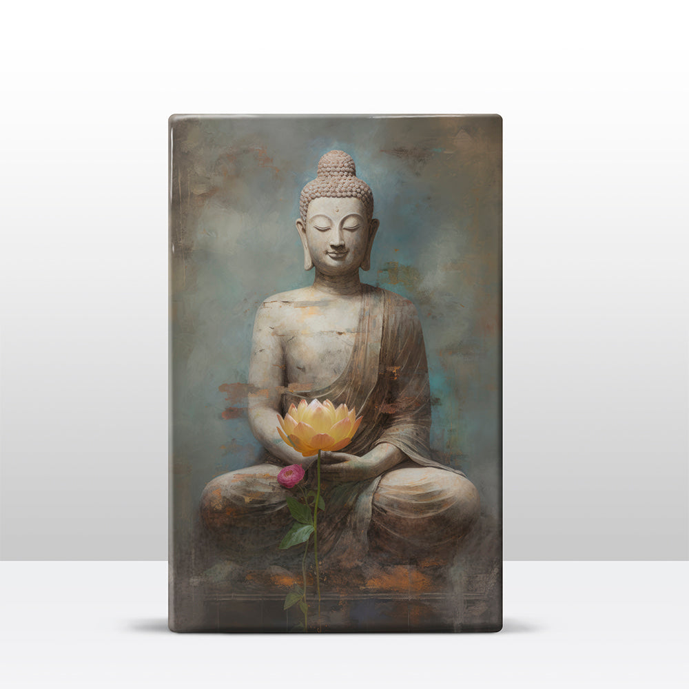 Buddha mit Blumen – Mini Laqueprint – 9,6 x 14,7 cm – LPS525