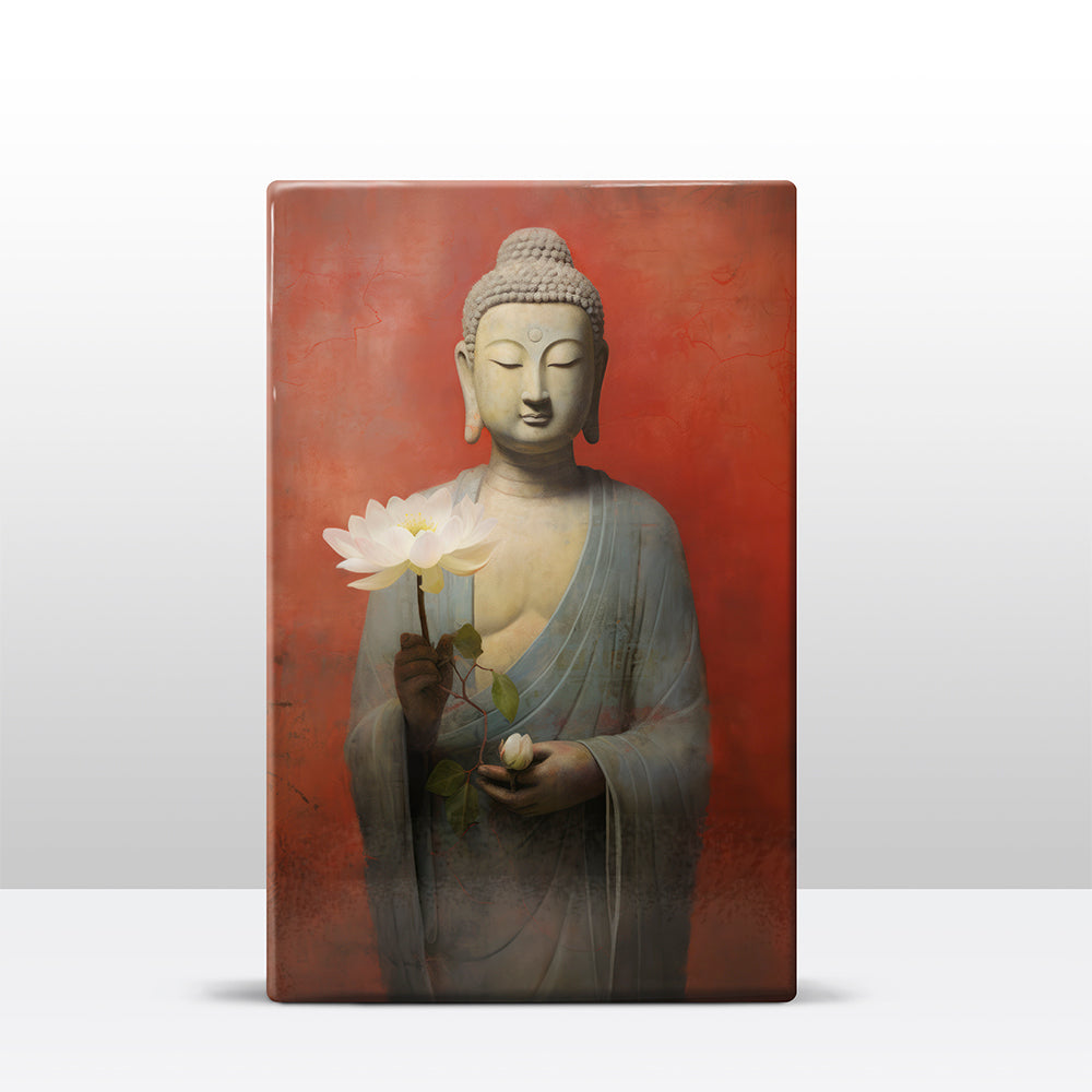 Buddha mit Blumen – Mini Laqueprint – 9,6 x 14,7 cm – LPS526